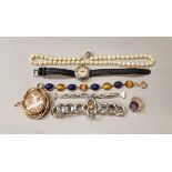 A collection of jewellery to include a cameo brooch, a silver cased ladies wrist watch,