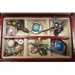 A collection of various costume jewellery to include a sterling silver and turquoise enamel pendant,