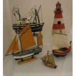 A collection of thirteen various painted wooden sailing/steam boat models and a painted wooden