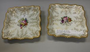 A pair of Worcester Flight Barr and Barr porcelain dishes of square form each painted with a floral