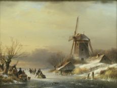 ATTRIBUTED TO L J KLEIN "Winter Scene", oil on panel,