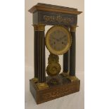 A 19th Century French mahogany and marquetry inlaid cased mantel clock of architectural form,