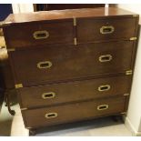 A circa 1900 teak military chest with brass handles (in two sections),