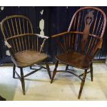 A 19th Century elm and beech stick back Windsor chair with crinoline stretcher,