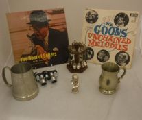 A box of sundries to include various records "The Goons - Unchained Melodies",