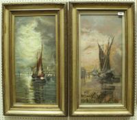 L A G "Sailboats at Sunset", oil on board, framed and glazed, initialled lower right,
