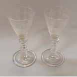 A pair of late 19th Century Williamite engraved funnel shaped wines inscribed "Boyne 1st July 1690