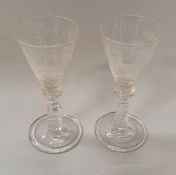 A pair of late 19th Century Williamite engraved funnel shaped wines inscribed "Boyne 1st July 1690