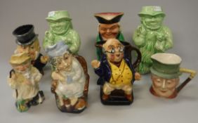 A collection of eight various character jugs including Unicorn green glazed shepherd (x2),