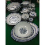 A collection of various modern Chinese blue and white "rice" pattern dinner wares including various