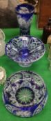 A Bohemian blue overlaid cut glass fruit bowl,