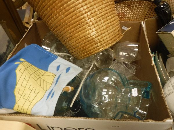 Two boxes of glass and china wares to include two vintage wine bottles, - Image 2 of 2