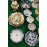 A collection of small Oriental porcelain and pottery to include Satsuma bowl and lidded vase,