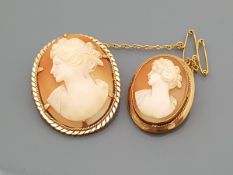 A 9 carat gold mounted cameo brooch and another smaller similar