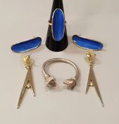 A collection of jewellery comprising a mid 20th Century Norwegian silver and enamel decorated ring