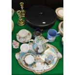 A Carl Thieme Potschappel teacup, saucer, cream jug and water jug with matching tray,