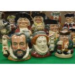 A collection of five various Royal Doulton character jugs including Jolly Toby, Happy John,