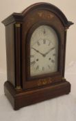 A circa 1900 mahogany and marquetry inlaid cased mantel clock,