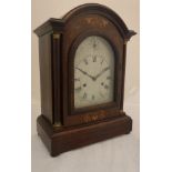 A circa 1900 mahogany and marquetry inlaid cased mantel clock,