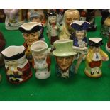 Nine various miniature character jugs including Crown Devon "Butlers", Wedgwood & Co.