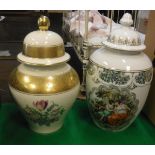 A Rosenthal floral spray and gilt banded baluster shaped vase and cover,
