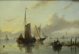 ATTRIBUTED TO JAN JACOB SPOHLER (1811-1879) "Dutch Fishing Boats", oil on panel,
