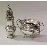 A George V silver twin-handled sugar bowl with pierced decoration,