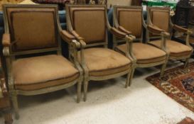 A set of four 19th Century Louis XV style armchairs with upholstered backs,
