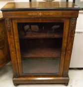 A Victorian walnut and inlaid display cabinet with single glazed door