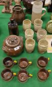 A collection of studio pottery by Colin Pearson to include casserole dish in brown glaze,