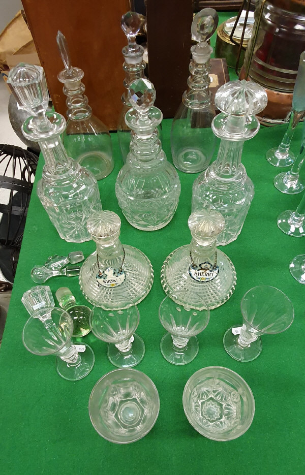 A collection of various 19th Century and other glassware including a pair of small rib cut ships