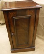 A pair of late Victorian walnut and marquetry inlaid pot cupboards (damage to veneers on centre
