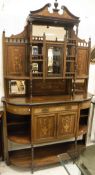 An Edwardian rosewood and marquetry inlaid side cabinet with shelved and mirrored superstructure,
