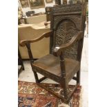 A 17th Century and later oak Wainscot style chair,