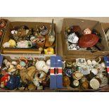 Six boxes of various china wares and ornaments to include teapots, animal figures, plates,