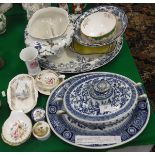 A collection of various china wares to include Minton's blue and white tureen and cover and