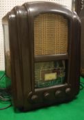 A circa 1945 bakelite cased "jelly mould" radio by Ferranti Ltd of Manchester