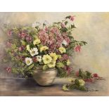 JUNE COOPER "Flowers in a vase" still life study, oil on board,