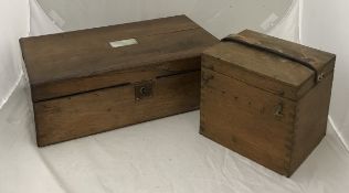 A Victorian rosewood and mother of pearl inlaid writing slope (incomplete) and an oak box bearing