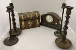 A Victorian lacquered brass bound dome top walnut casket,