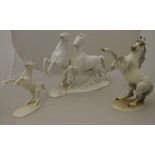 An Austrian blanc-de-chine pottery figure group of "Two horses" by Keramos of Vienna, No.