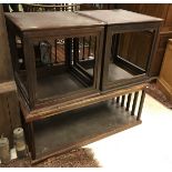 A modern coffee table with faux leather top together with two modern Chinese style coffee tables