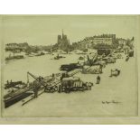 EUGENE BEJOT (French, 1867-1931) "Longshoreman on the Docks, Paris", etching,