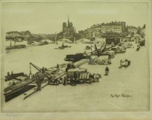 EUGENE BEJOT (French, 1867-1931) "Longshoreman on the Docks, Paris", etching,
