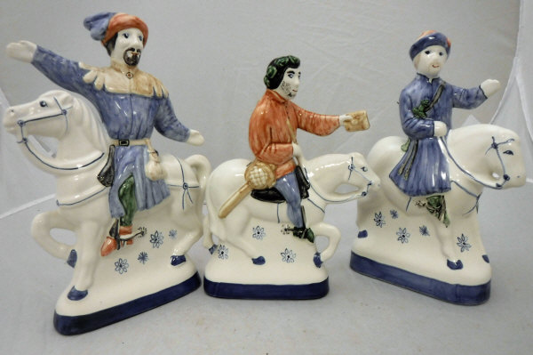 A collection of various china wares to include three Rye Pottery Canterbury Tales figures - "The