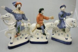 A collection of various china wares to include three Rye Pottery Canterbury Tales figures - "The