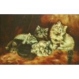 CIRCA 1900 ENGLISH SCHOOL IN THE MANNER OF BESSIE BAMBER "Five Kittens", oil on canvas,