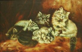 CIRCA 1900 ENGLISH SCHOOL IN THE MANNER OF BESSIE BAMBER "Five Kittens", oil on canvas,