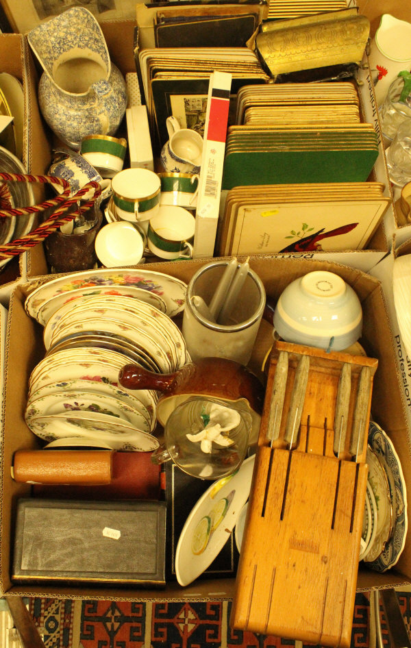 Six boxes of miscellaneous household china and glass to include cabbage plates, - Image 2 of 2