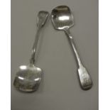 A pair of Georgian silver serving spoons (by William Chawner, London 1829),